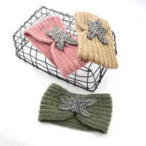 Knitted rhinestone headband winter warm hair accessory stylish braided head wrap for women