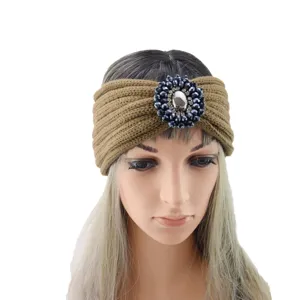 Fascia per capelli in maglia con strass e pietre preziose accessorio invernale donna