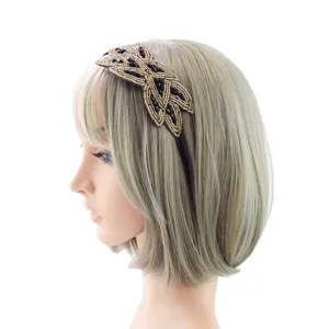 Handgefertigtes Perlen Strass Haarband geometrisches Blatt Design elegantes Haarschmuck