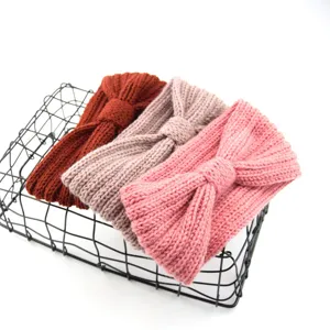 Πλεκτό σφεντόνα με φιόγκος γυναικείο χειμώνα ζεστό μαλλί αξεσουάρ μαλλιών μόδα σετ.