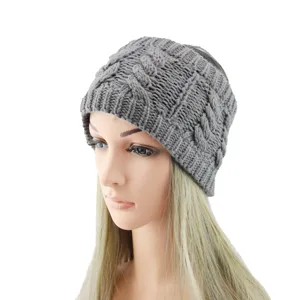 Bandeau tricoté gris tressé pour cheveux queue de cheval hiver chaud accessoire mode