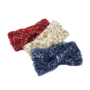 Diadema de punto texturizada con lazo esponjoso accesorio de pelo cálido de invierno