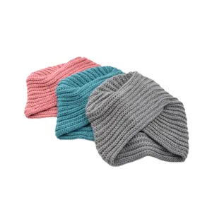Chunky knit headband detail shot, multi-color braided turban hair accessory set for winter fashion.