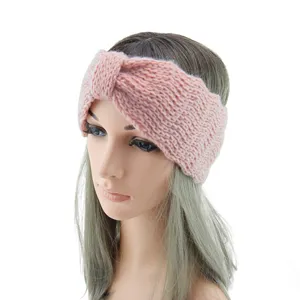 Πλεκτό Κεφαλόδεσμος Ροζ Χειμωνιάτικο Αυτιών Twist Στυλ Αξεσουάρ Μαλλιών Γυναικεία