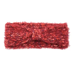 Detalle de diadema de punto esponjoso, accesorio para el cabello rojo multicolor.
