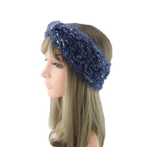 Cómoda diadema de punto azul para mujer, elegante accesorio para el pelo calentador de orejas.