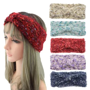 Diadema Tejido Grueso Lazo Giro Elástica Cinta Pelo Orejeras Suave Cálido Turbante Ganchillo Invierno Accesorios Cabello Mujer