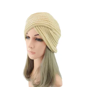Knit turban hat for women, vintage twist beanie winter warm casual head wrap cap detail.