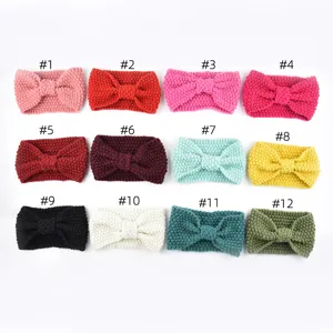 Knit bow headband women winter warm hair band thick crochet sports ear warmer hair accessories
