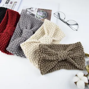 Knitted headband winter ear warmer cozy bow hair band stylish solid color thick knit hair accessory