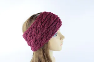 Chunky cable knit headband for women warm winter ear warmer thick hair band wine red
