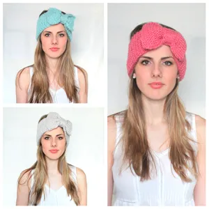 Diadema con lazo de punto grueso elegante para mujer, accesorio para el cabello cálido.
