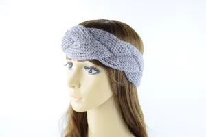 Graues Strick Stirnband Winter warm Ohrenschuetzer geflochtenes Haaraccessoire Damen