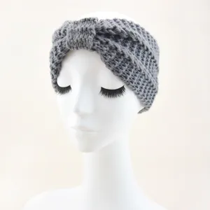 Grey knitted headband, winter warm twist hair band, handmade crochet ear warmer accessory.