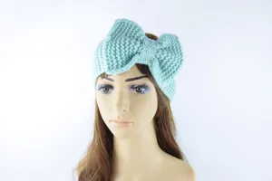Diadema de Punto Verde Menta Lazo Accesorio de Pelo Cálido Invierno Crochet Cinta
