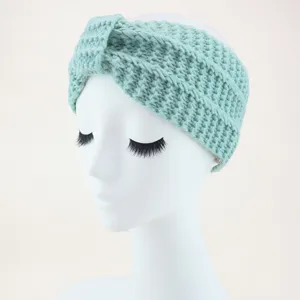 Mint green knit headband, cozy winter ear warmer twist hair band for women and girls daily wear.