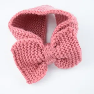 Diadema de punto rosa con lazo, orejera cálida tejida a mano para moda de otoño invierno.