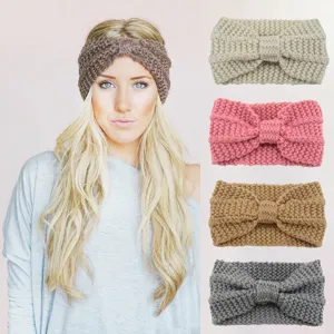 Western Style Knitted Warm Hairband For Women Solid Color Cable Knit Cross Twist Bowknot Ear Protection Headwear Winter Everyday Headband Accessories
