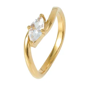 Bague Vintage en Acier Titane Motif Vague pour Femme Or Minimaliste Strass Incrusté Bague Géométrique Bijoux Cadeau