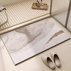 Close-up details of Japanese wabi-sabi style diatomite bath mat, absorbent, non-slip.