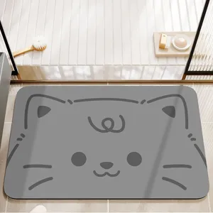 Cute cartoon cat bath mat, absorbent quick-drying anti-slip floor mat for bathroom home.