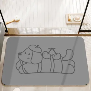 Cute cartoon dog print bath mat, soft absorbent non-slip floor mat for bathroom use.