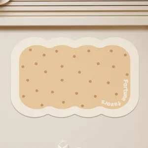 Cute biscuit shaped bathroom anti slip mat detail, absorbent floor mat with cute polka dot design.