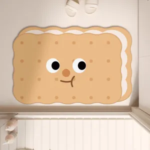 Cute Biscuit Shape Diatom Mud Bathroom Mat Anti-Slip Absorbent Quick Dry Floor Mat For Shower Door Entry Home Decor