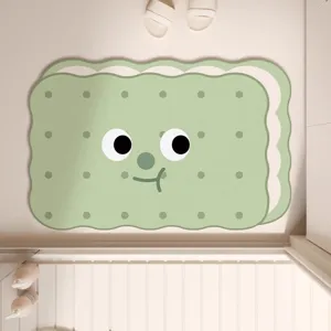 Cute biscuit shaped bath mat, anti-slip water absorbing floor mat, green cookie rug for home.