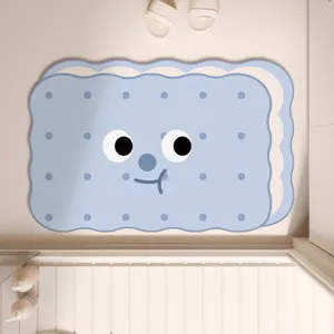 Cute biscuit shaped bathroom absorbent non-slip floor mat with funny cartoon face design.