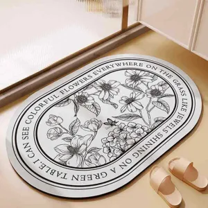 Retro Floral Diatom Mud Bathroom Floor Mat Absorbent Quick Drying Anti Slip Toilet Foot Mat Home Decor
