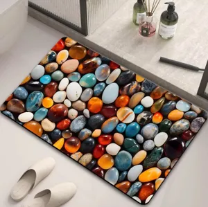 Badkamermat met 3D kleurrijke kiezels print, zachte absorberende antislip mat detailweergave.