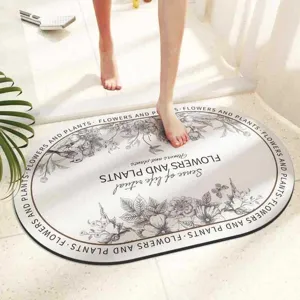 Vintage floral oval bath mat absorbent non-slip floor mat for bathroom and toilet use
