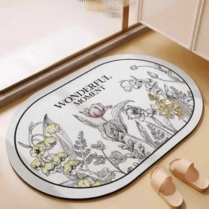 Vintage floral bathroom mat absorbent non-slip diatomaceous floor mat for home toilet use