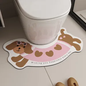Cute cartoon dachshund U-shaped toilet mat, absorbent and quick-drying bathroom rug.
