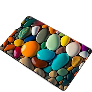Absorberende badmat van diatomeeënaarde met 3D kleurrijke kiezelsteeprint, vloermat.