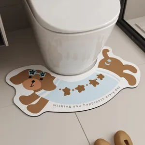 Cartoon dachshund U-shaped toilet mat water-absorbing quick-drying non-slip bathroom rug.