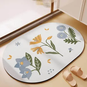Close-up of retro floral bathroom mat surface with absorbent diatomaceous earth details.