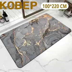 Vista detallada de la alfombrilla antideslizante absorbente con diseño de mármol para baño.