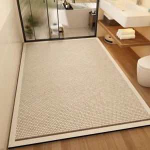 Large beige bathroom floor mat, super absorbent quick-drying non-slip diatom mud rug for home.