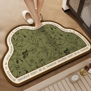 Absorbent non-slip bathroom floor mat with floral pattern and inspirational quote.