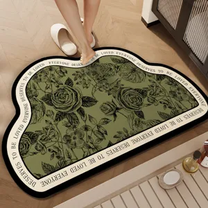 Absorbent non-slip soft bathroom floor mat featuring vintage rose pattern and quote.