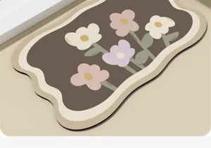 Absorberende diatomeeenaarde mat met schattig bloemmotief, antislip keukentapijtje.