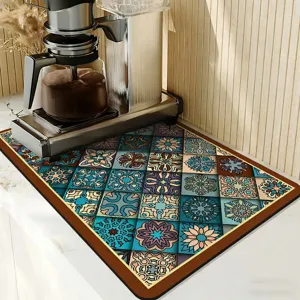 Europäische Küchen-Abtropfmatte im Retro-Fliesenmuster, saugfähige Tischunterlage.