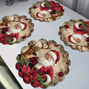 Set di tovagliette assorbenti di Natale, tappetino da tavola rotondo in diatomea di Babbo Natale.