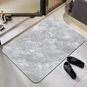 Modern grey marble pattern absorbent floor mat for bathroom and entrance use daily.