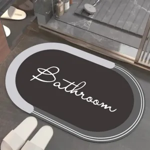 Tapis de bain ovale en terre de diatomée, tapis antidérapant absorbant noir gris pour entrée.