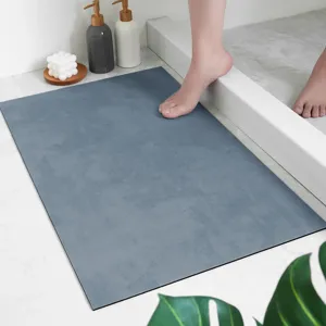 Absorbent diatomaceous earth bath mat, blue marble pattern, quick-drying floor mat.