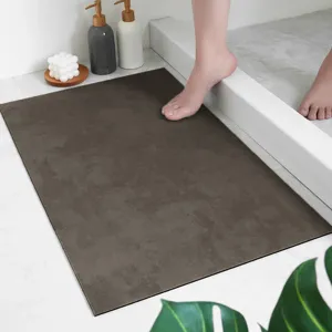 Modern absorbent bath mat for bathroom, anti-slip quick-drying floor rug with marble texture.