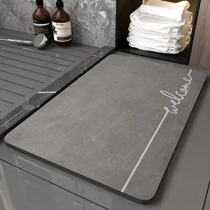 Grey stone texture bathroom diatomaceous earth floor mat anti-slip welcome rug.